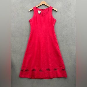 Coldwater Creek P4 Red Linen Sleeveless Dress Embroidered Bicycle Pattern Lined